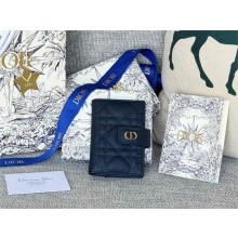 Dior Caro Dandelion Card Holder in navy blue Supple Cannage Calfskin 2024