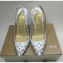 Christian Louboutin Drama Studded leather White Slingback Pumps