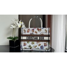 Dior Medium Book Tote Bag in White Multicolor Dragon Zodiac Embroidery 2024