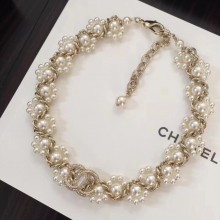 Chanel Chain and Pearl Necklace Silver/White 2018