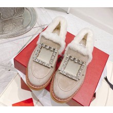 Roger Vivier Strass Buckle loafers in suede leather with shearling Beige 2024