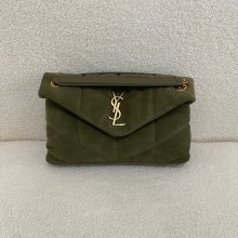 saint laurent SMALL PUFFER BAG in suede KHAKI GREEN 2024 (original quality)
