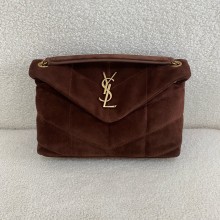 saint laurent SMALL PUFFER BAG in suede BROWN COFFEE 2024 (original quality)