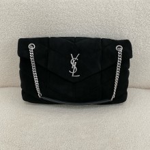 saint laurent MEDIUM PUFFER BAG in suede BLACK 2024 (original quality)