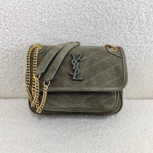 saint laurent niki baby bag in suede khaki green 2024(original quality)