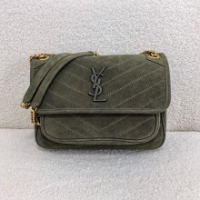 saint laurent niki medium bag in suede khaki green 2024(original quality)