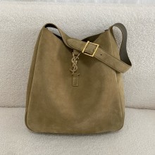 saint laurent LE 5 À 7 supple LARGE bag in suede BARLEY GREEN 2024(original quality)