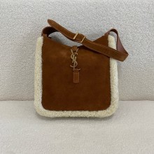 saint laurent Small Le 5 à 7 Genuine Shearling Hobo Bag caramel 2024(original quality)