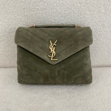 saint laurent LOULOU SMALL BAG IN QUILTED SUEDE KHAKI GREEN 2024 (original quality)