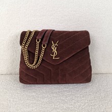 saint laurent LOULOU SMALL BAG IN QUILTED SUEDE BROWN COFFEE 2024 (original quality)
