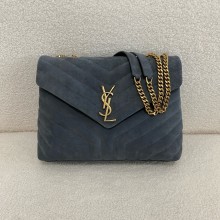 saint laurent LOULOU MEDIUM BAG IN QUILTED SUEDE NAVY BLUE 2024 (original quality)