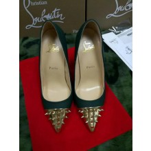 Christian Louboutin Black Geo  Suede Pointed Gold Pumps