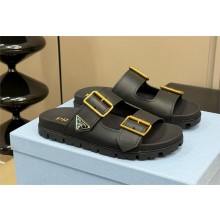 Prada Leather strap slides 1XX692 black 2024