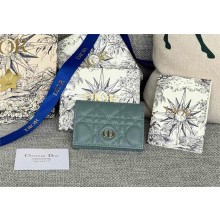 Dior Caro Glycine Wallet in Cloud Blue Supple Cannage Calfskin 2024