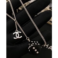 Chanel Small Necklace with Dice Pendant Silver/Black/Crystal 2018