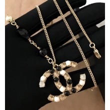 Chanel Beads CC Pendant Necklace White/Black/Grey 2018