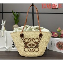 Loewe Small Anagram Basket bag in iraca palm and calfskin Natural/TAN 2024