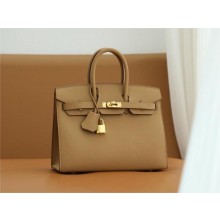 Hermes Birkin 25 In Original EPSOM Leather biscuit with silver Hardware (SELLIER+Full Handmade)
