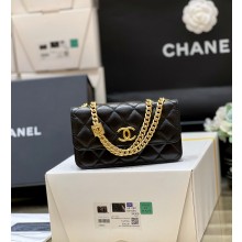 CHANEL BLACK Lambskin & Gold-Tone Meta lFlap Phone Holder with Chain AP3047 2022(ORIGINAL QUALITY)