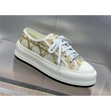 Dior Or Walk'n'Dior Platform Sneaker in White Cotton Embroidered with Macrocannage Motif in Gold-Tone Metallic Thread 2024