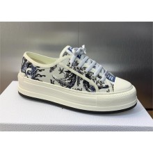 Dior Walk'n'Dior Platform Sneaker in White Cotton Embroidered with Blue Toile de Jouy Soleil Motif 2024