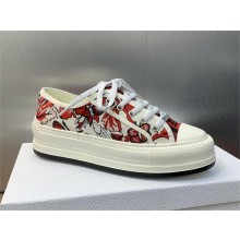 Dior Walk'n'Dior Platform Sneaker in White and Red Embroidered Cotton with Le Cœur des Papillons Motif 2024