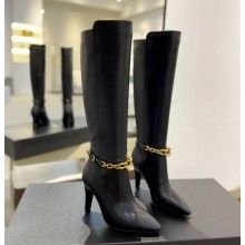 Saint Laurent heel 9.5cm Le Maillon boots with chain black 2024