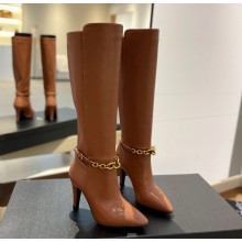 Saint Laurent heel 9.5cm Le Maillon boots with chain brown 2024