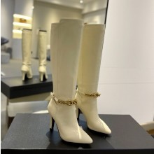 Saint Laurent heel 9.5cm Le Maillon boots with chain white 2024