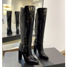Saint Laurent Heel 9.5cm Mina Buckle patent Booties in black  2024