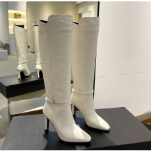 Saint Laurent  Heel 9.5cm  Mina Buckle Booties calfskin stone patterm in white 2024