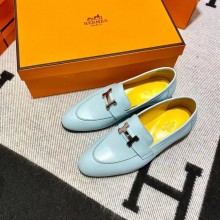Hermes Leather royal Loafers Blue/yellow