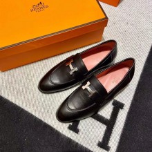 Hermes Leather royal Loafers black/pink