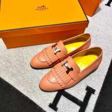 Hermes Leather royal Loafers with fringe pink/yellow