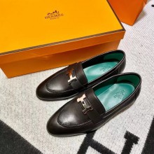 Hermes Leather royal Loafers black/green