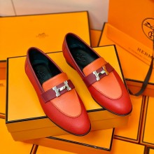Hermes Leather royal Loafers red/orange