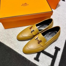 Hermes Leather royal Loafers olive green