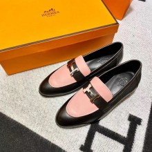 Hermes Leather royal Loafers black/pink new