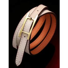 Hermes Quilting Leather Bracelet/Choker White/Gold