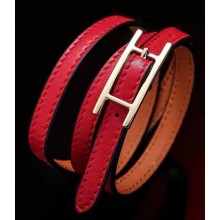 Hermes Quilting Leather Bracelet/Choker Red/Gold