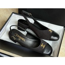 Chanel Heel 3.5cm Wool & Calfskin Slingbacks black G45768 2024