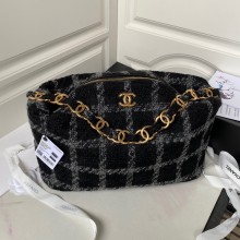 Chanel Maxi Hobo Bag in Wool Tweed AS3632 black/gray 2022