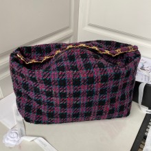 Chanel Maxi Hobo Bag in Wool Tweed AS3564 black/purple 2022