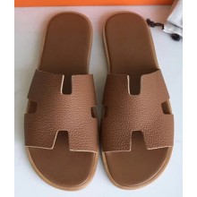 Hermes Izmir Men's Slipper Sandals in Togo Calfskin Brown