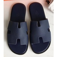 Hermes Izmir Men's Slipper Sandals in Togo Calfskin Sapphire