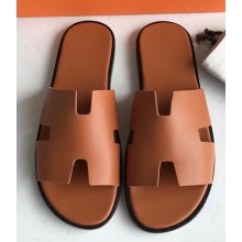 Hermes Izmir Men's Slipper Sandals in Calfskin Khaki/Black