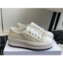 Dior Walk'n'Dior Platform Sneaker in White Calfskin Textured with Dior Oblique Motif and Embroidered Cotton 2024