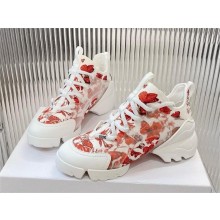Dior D-Connect Sneaker in Technical Fabric Printed with Red and White Le Cœur des Papillons Motif 2024