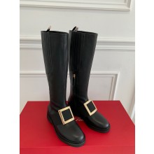roger vivier Viv' Rangers Metal Buckle Boots in Leather black