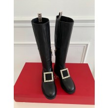 roger vivier Viv' Rangers strass Buckle Boots in Leather black